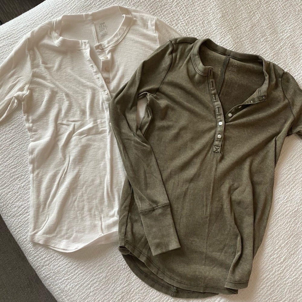 2 American Eagle Henley Long Sleeve Tops